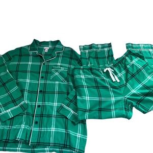 Wondershop Mens XL Pajama Set Green Plaid 100% Cotton Button Down Holiday PJs